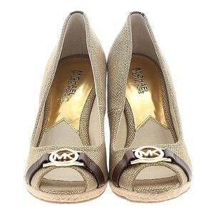 MICHAEL Michael Kors Beige and Brown Wedge Peep-Toe Sandals